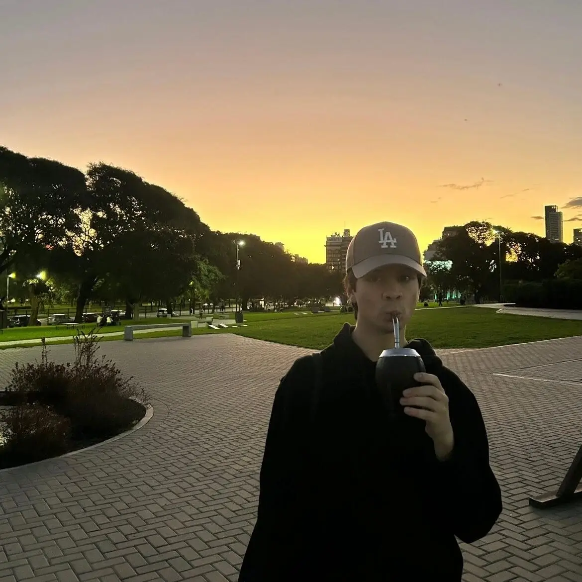 A photo enjoying a sunset and mate in Buenos Aires City.